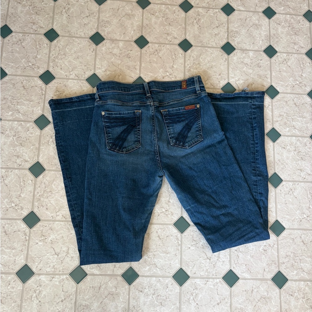 7 For All Mankind Dark Blue Wide Leg Flare Jeans